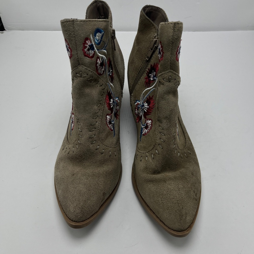 Carlos by Carlos Santana Vivien Embroidered Suede Western Ankle Boots Taupe 7.5M